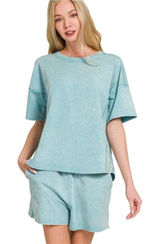 Zenana ✨NWT‎ Acid Washed Short Sleeve Tee & Shorts Set Photo 0