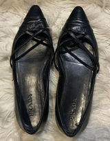 Prada Black Leather Criss-Cross Pointed Flats with Bow – Size 36.5 (Fits Like 7) Photo 0