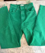 Zara women’s Straight Jeans in Bright Green Sz 2 Raw Hem Photo 0