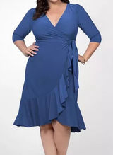 Kiyonna Whimsy Ruffled Midi Wrap Dress Blue 2X Plus Size Flounce Fit Flare $98‎ Photo 0