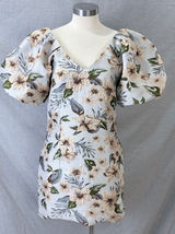 NWT Avantlook Blue Floral Jacquard Puff Sleeve Mini Dress S MSRP $220 Photo 0