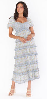 Show Me Your MuMu Blue and Yellow Floral Midi Dress Photo 0