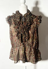 Vtg Y2k 2000s Ruffle Top Women's Medium Olive Green Sheer Fairy Grunge Photo 0