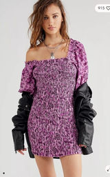 Free People Smock It to Me Long Sleeve Minidress in‎ purple floral XS Photo 0