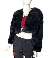 Womens Black Faux Fur Cropped Jacket Bolero Shrug Open Front Size Small Photo 0
