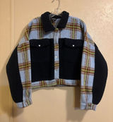 J.Nna women’s Plaid Mixed Media Cropped Jacket sz L Photo 0