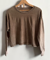 Aerie Womens XS Brown Mineral Wash Long Sleeve Cropped T-Shirt Oversized Fit Photo 0