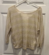 Tea N Rose Womens Gold Metallic Striped Ruched Back Top Cream‎ Large Festival Photo 0
