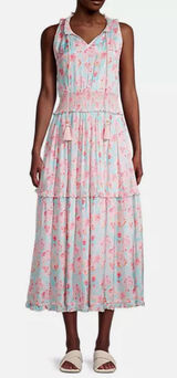 Roller Rabbit Amandine Frida Midi Dress Pink Tassels Smocked Waist Size XS NWOT Photo 0