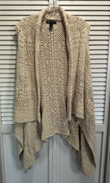INC Beige Open Knit Shawl Neck Open Cardigan Sleeveless Size 1X Boho Photo 0