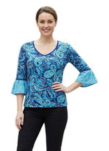 Vera Bradley Blue Daisy Paisley Kelsey Bell Sleeves Flutter Top, M SRP: $60 Photo 0