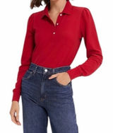 NEW Tuckernuck Peggy‎ Long Sleeve Cotton Polo Shirt in Red Size XS Photo 0
