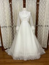 Stunning Vintage 1970s Bridal Originals Victorian High Neck Wedding Gown Photo 0