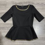 New Dorothy Perkins Black Peplum Top Gold‎ Studded Neckline Hem Women Size XS Photo 0