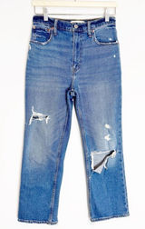 Abercrombie Ankle Straight Jeans 27 Short Blue Distressed‎ 90s Streetwear Grunge Photo 0