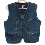 Vintage‎ Haggar Denim Utility Vest Large Blue Zip Front Workwear Pockets 90s Photo 0