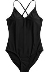 Aerie‎ Womens Black Strappy Lace Up Back One Piece Swimsuit XS V-Neck Swimwear Photo 0