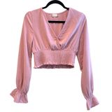 Altar’d State Long Sleeve Flocked V Neck Crop Top Mauve Pink Size Medium Photo 0