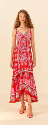 Farm Rio Red Summer Sunrise Maxi Dress 100% linen XL Photo 0