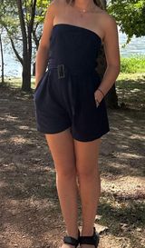 Women's navy blue Strapless Romper Photo 0
