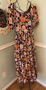 Harlow & Rose Floral Multicolor Polyester Round Neck Short Sleeve Maxi‎ Dress S Photo 0