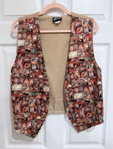 Vintage 90s Hiphanis Zoo Animal Print Vest Cotton Tan Multi Color Small USA Made Photo 0