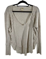 We The Free People Oatmeal Beige Thermal V-Neck Waffle Knit Top Womens Medium Photo 0