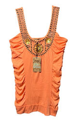 Free Culture Orange Studded Sequin Ruched Tank‎ Top Smocked Hem NWT Womens Small Photo 0