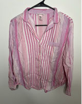 Victoria's Secret Women's Medium Short Pajama Shirt Stripe Pink Cotton Bottom Up Photo 0