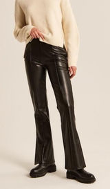 Abercrombie Faux Leather Pants High Rise Trousers Straight Leg Black Photo 0