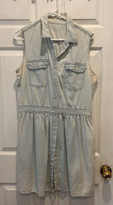 Gap 1969 Womens Light Wash Denim Sleeveless Button Front Shirt Dress Large Blue Photo 0