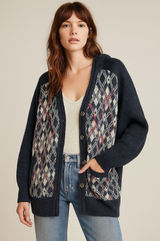 Free People Foxtrot Argyle Knit Cardigan Sweater Women's L Wool Blend Preppy Photo 0