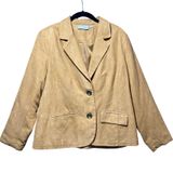 Studio Works Womens Camel Tan‎ Faux Suede Two Button Blazer Jacket Size 14 Photo 0