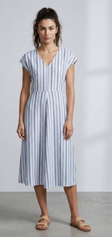 CROFT & BARROW Blue and White Striped Midi Dress Sz S Photo 0