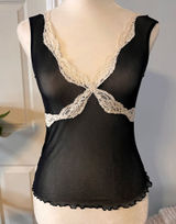 Y2K Black Mesh Lace Trim Tank Top Cream Colorblock Fairy Grunge S Photo 0