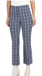A New Day Plaid Pants Sz 14 Navy Blue Windowpane Stretch Pull On Trousers Work Photo 0