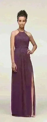NWT David's Bridal F19608 Plum Long Lace Mesh High Neck Sz 2‎ Photo 0