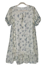 Kindred Size-L Dress White Blue Butterfly Knee Length Ruffle‎ Photo 0