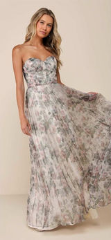 Lulu's Most Beautiful Day Ivory Floral Strapless Watercolor Floral Maxi Dress Photo 0