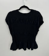 Womens Black Smocked‎ Peplum Top XL Stretch Cottagecore Minimalist Photo 0