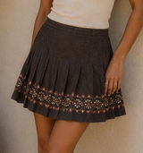 Ann Taylor Loft Brown Linen Blend Pleated Sequin Hem A-Line Skirt Womens 10 Photo 0