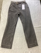 Le ALX Western Belt Jeans Grey High‎ Rise Straight Leg Raw Hem Size 27 NEW Photo 0