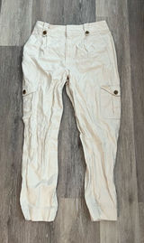 Gap Cotton Cargo Pants Womens 16 Regular Cream Linen Tapered Utility Safari Photo 0