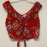 NWOT Altar’d State Red Floral Crop Top with Ruffle Accents & Tie at front size M Photo 0