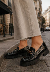 Steve Madden Lyanna Loafer Black Faux Leather Size 9 Dark Academia Photo 0
