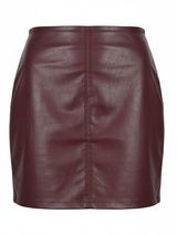 WDIRARA Women’s Faux Leather Ruched Mini Skirt Burgundy Size L Photo 0