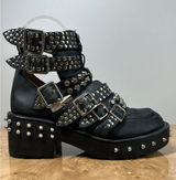 Jeffrey Campbell Starburst Studded Leather Buckle Lug Sole Boots 8.5 Goth Punk Photo 0