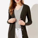 LOFT Women Green Ribbed V Neck Cardigan size M Photo 0