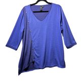 Focus Asymmetrical Button Accent‎ Top Blue Purple V Neck L Tunic 3/4 Sleeve Photo 0