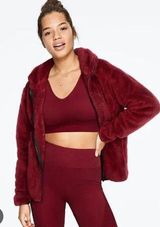 Victorias Secret PINK Teddy Full Zip relaxed jacket cozy fleece sherpa Maroon S Photo 0